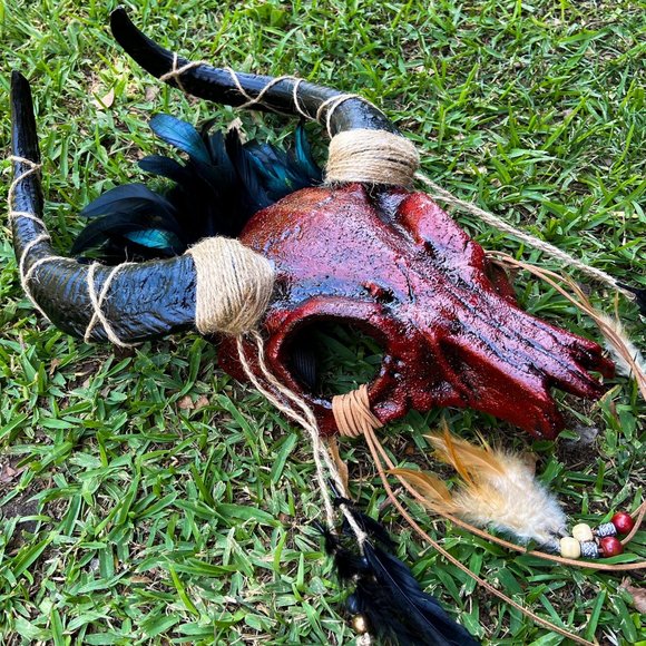 Animal Bloody Red Devil Skull OX Horned Masquerade Halloween Party Costume Mask - Picture 3 of 5